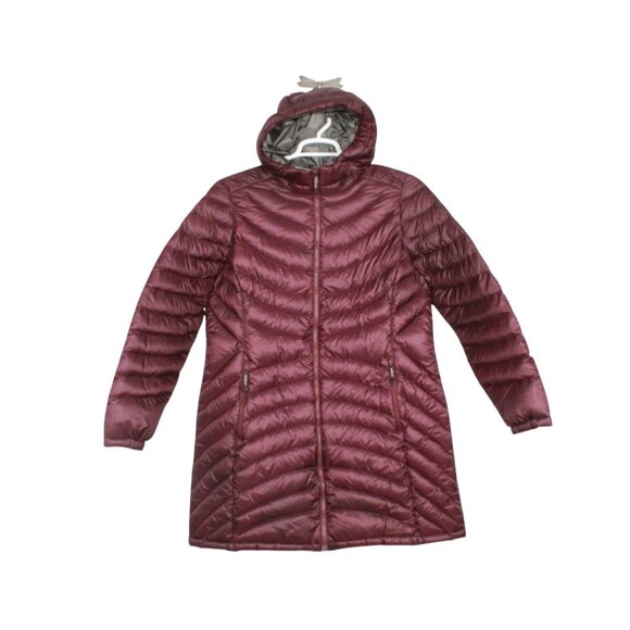 LL Bean Ultralight 850 Down Hooded Coat Three Quarter Length Dark Plum XL - Picture 1 of 12